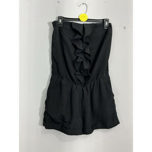 Womans Express Small Pettit Black Strapless Lined Romper Ruffles